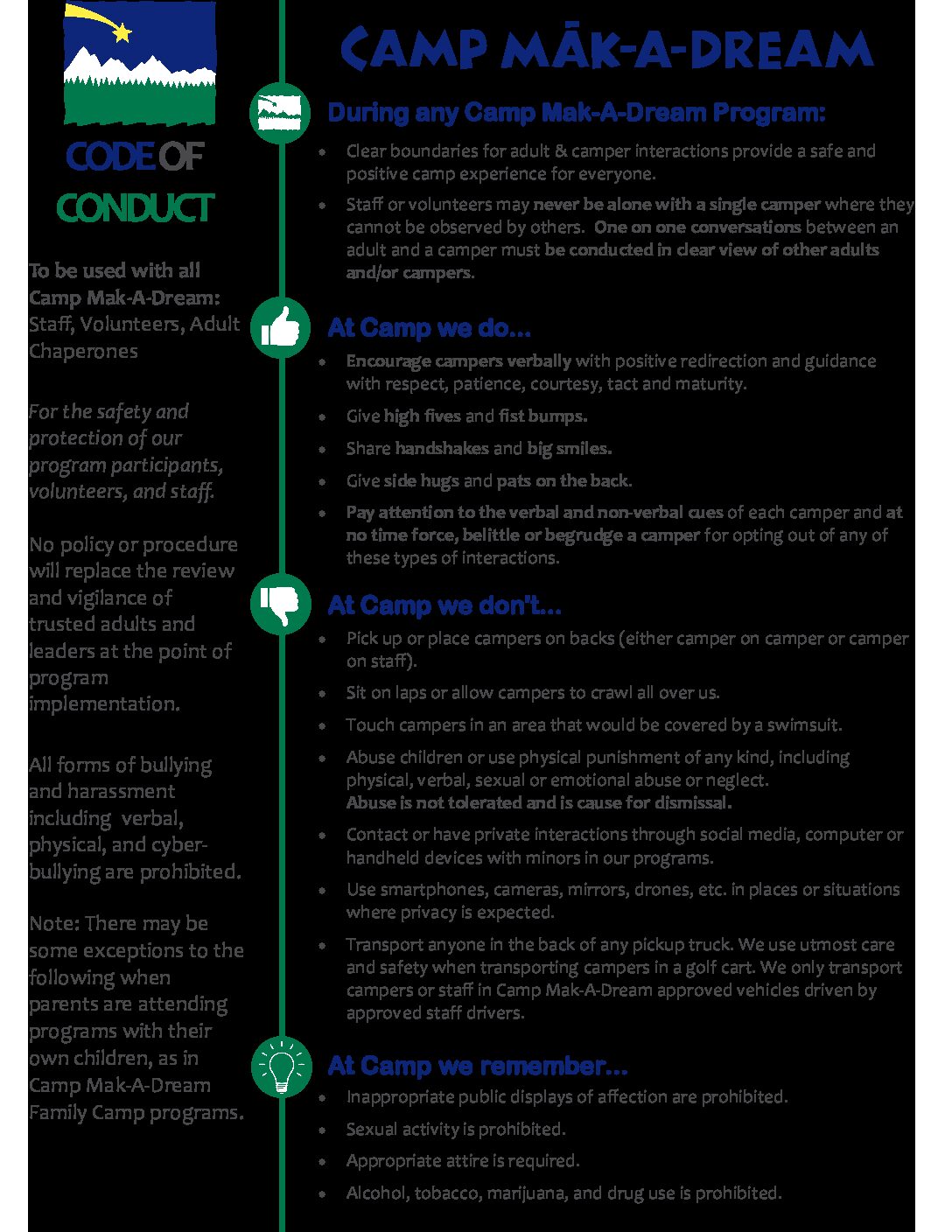 Code of Conduct — Camp Mak-A-Dream